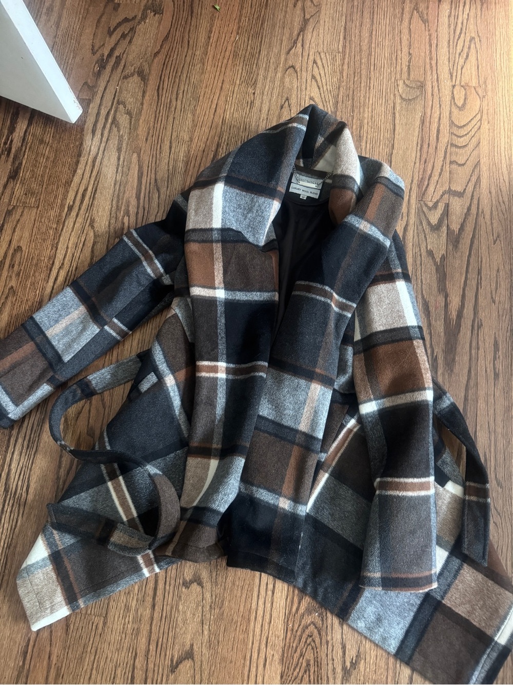Chicwish Plaid Wrap Trench Coat in Brown, Black & Gray